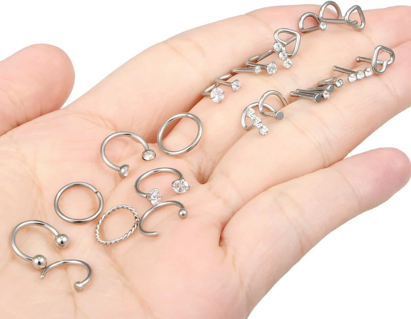 Ftovosyo 18G 20G Nose Rings Surgical Steel Nose Rings Hoop for Women Men Paved CZ Flower Nostril Piercing Jewelry L Shaped Nostril Ring Stud Set - Image 4